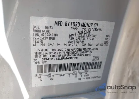 2023 Ford Mustang Mach-E Premium z USA, uszkodzony, nr VIN 3FMTK3SU2PMA96628